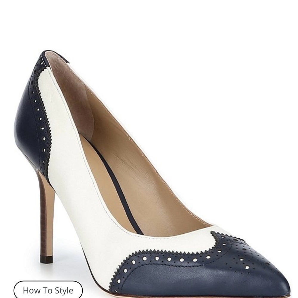 Ralph Lauren Navy and Cream Two-Tone Pointed Toe Heels